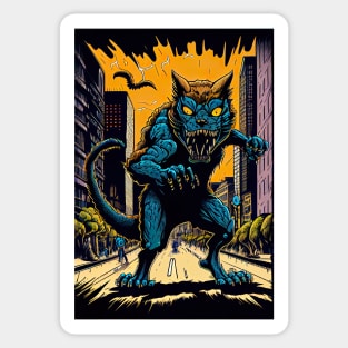 Giant Angry Blue Cat attacking a city Sticker